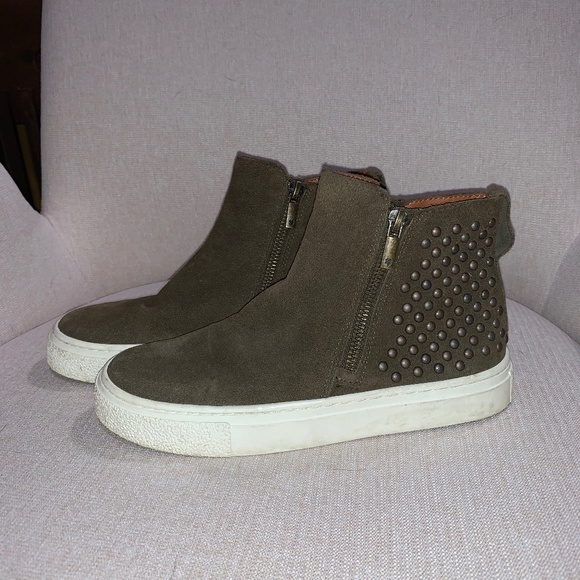 Lucky Brand Ivy Green Suede Hi-Top Moto Sneaker W6 - Picture 4 of 11